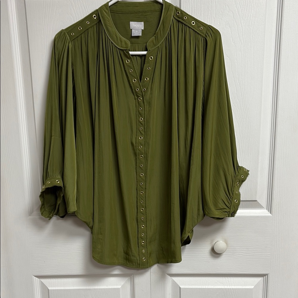 Chico's Green 3/4 Sleeve Relaxed Blouse